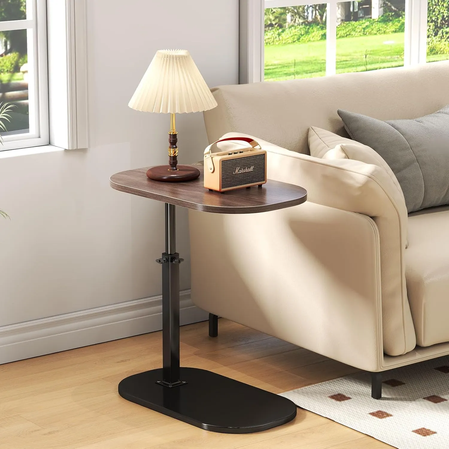 Adjustable Height C Shaped End Table,360°Swivel Side Table for Couch, Couch Tables That Slide Under,Tv Dinner Tray,Portable Table for Living Room,Bedroom/Bathroom,Black