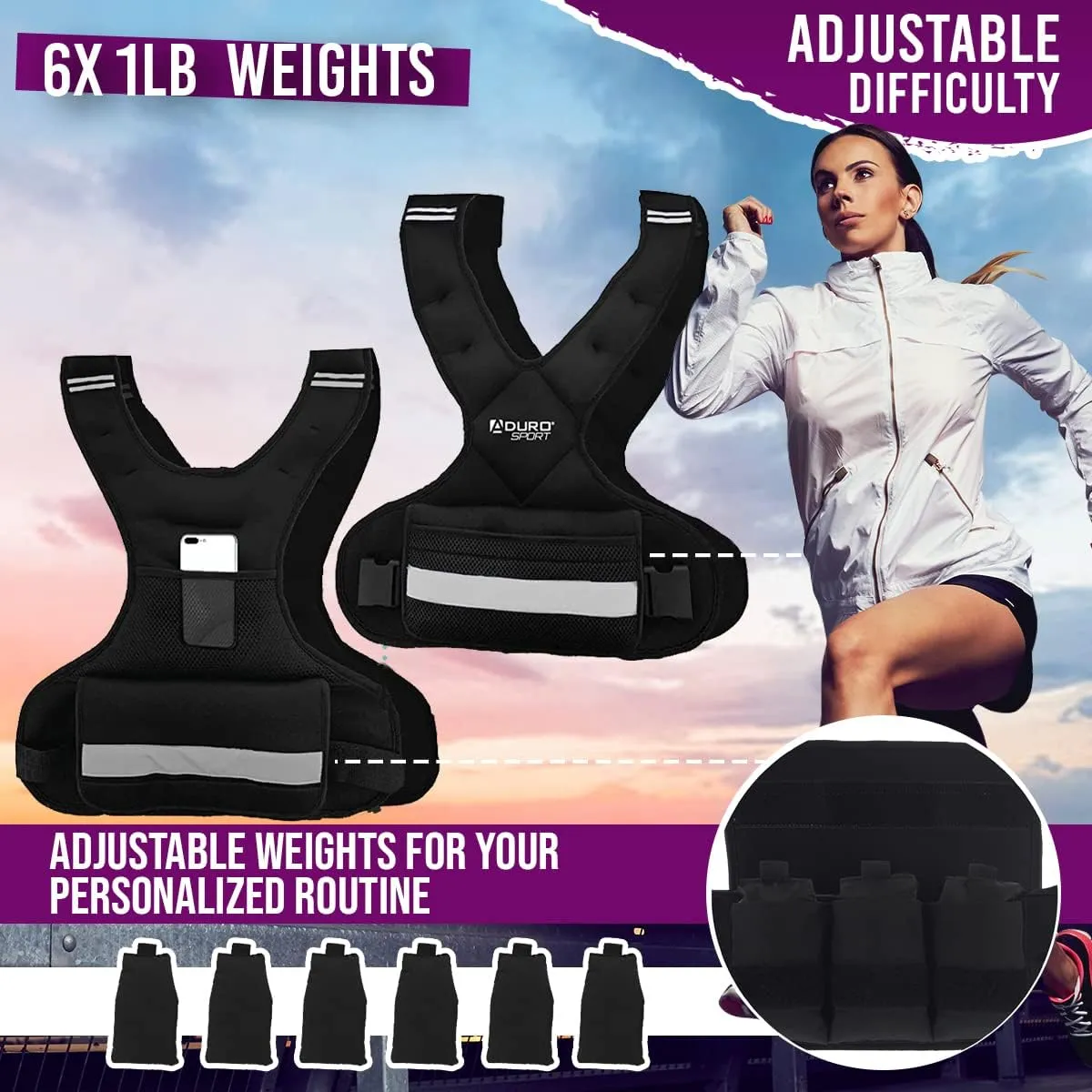 Aduro Sport Adjustable Weighted Vest Workout Equipment, 4-10lbs/11-20lbs/20-32lbs/26-46lbs Body Weight Vest for Men, Women, Kids