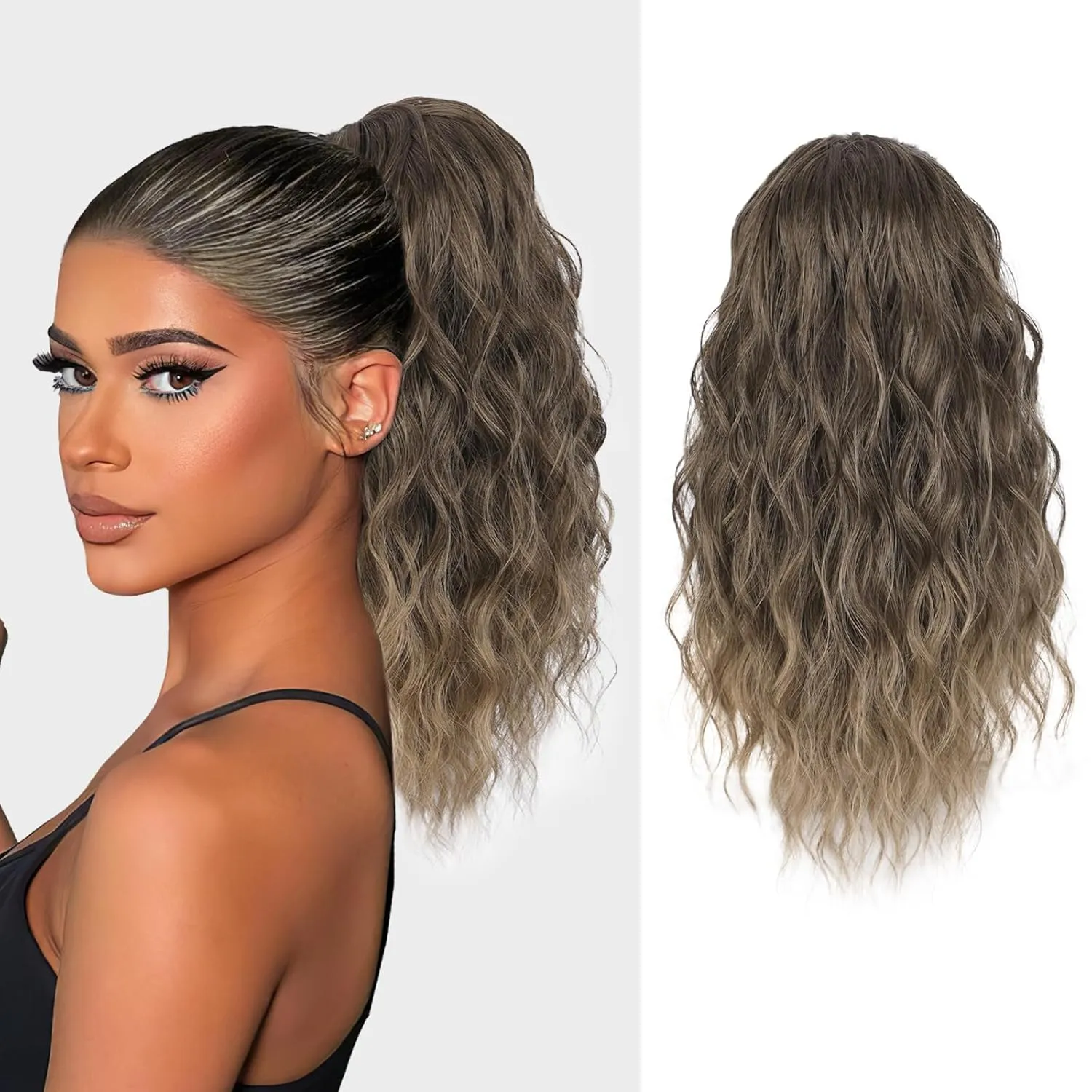 AISI BEAUTY Ponytail Extension 18 Inch Curly Drawstring Ponytail for Women Clip in Synthetic Pony Tail Hairpiece for Daily Party Use(8T16)