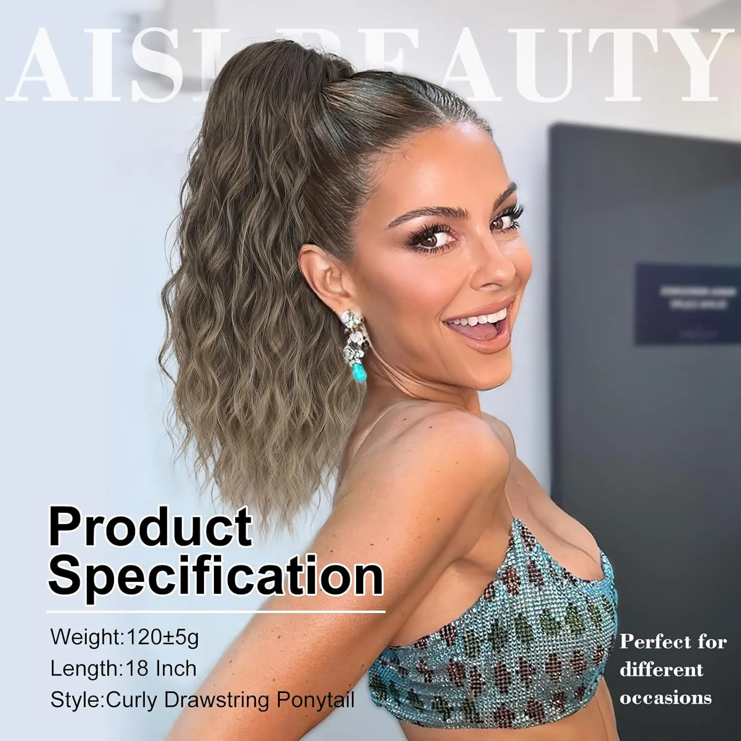 AISI BEAUTY Ponytail Extension 18 Inch Curly Drawstring Ponytail for Women Clip in Synthetic Pony Tail Hairpiece for Daily Party Use(8T16)