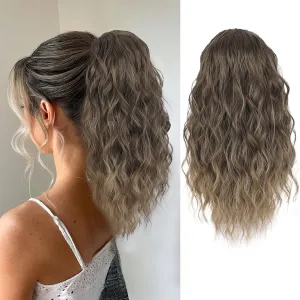 AISI BEAUTY Ponytail Extension 18 Inch Curly Drawstring Ponytail for Women Clip in Synthetic Pony Tail Hairpiece for Daily Party Use(8T16)