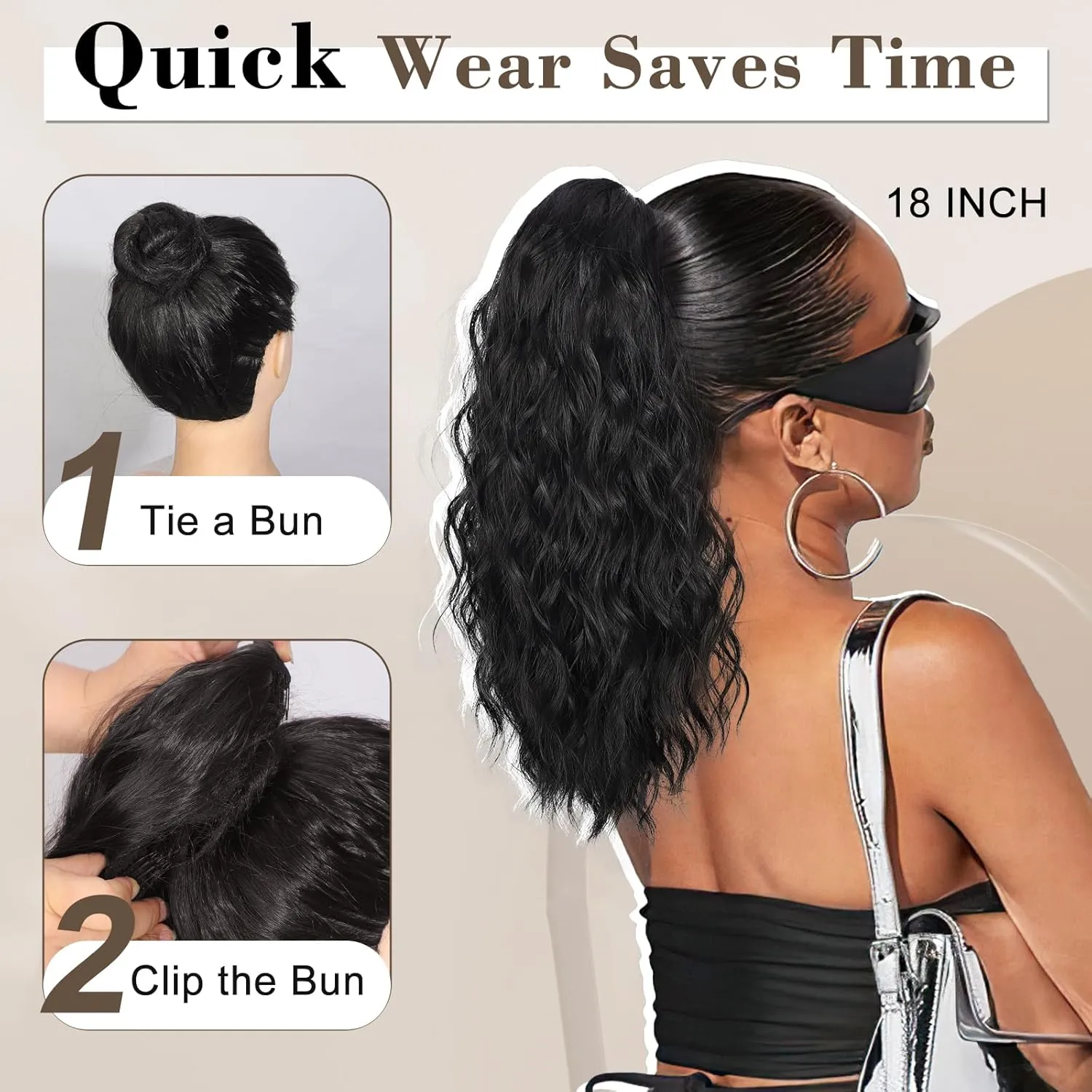 AISI BEAUTY Ponytail Extension 18 Inch Curly Drawstring Ponytail for Women Clip in Synthetic Pony Tail Hairpiece for Daily Party Use(8T16)
