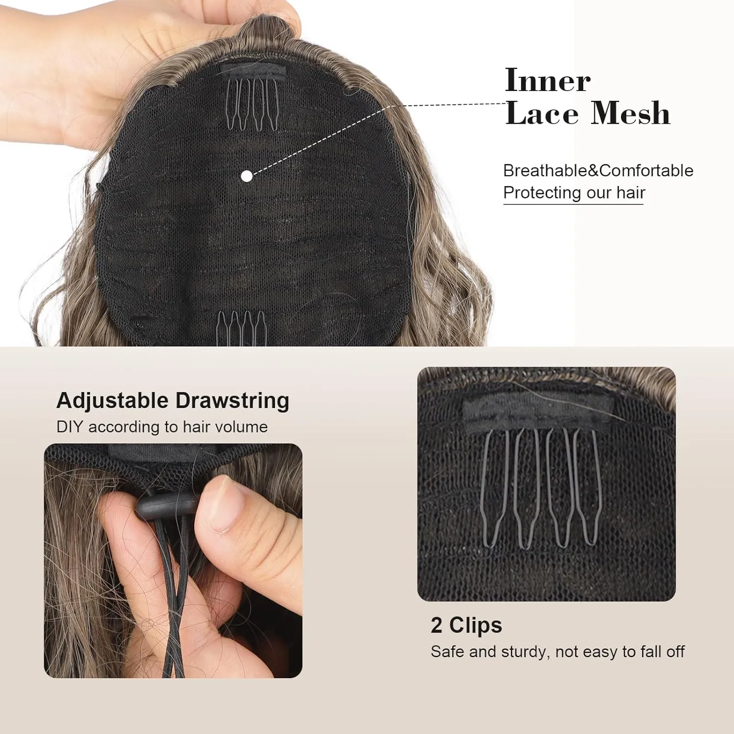 AISI BEAUTY Ponytail Extension 18 Inch Curly Drawstring Ponytail for Women Clip in Synthetic Pony Tail Hairpiece for Daily Party Use(8T16)