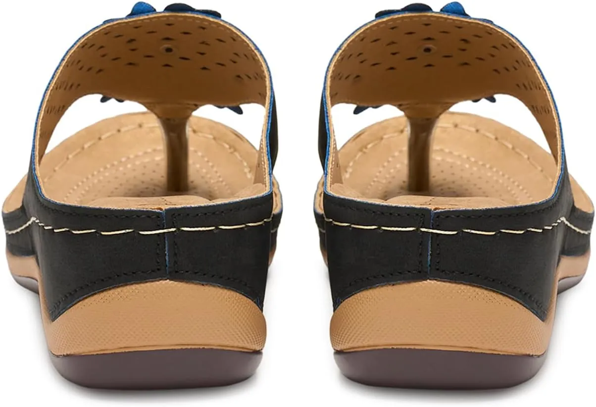 Alexis Leroy Women's Comfort Cut-Out Vamp Open Toe Wedge Slide Sandals