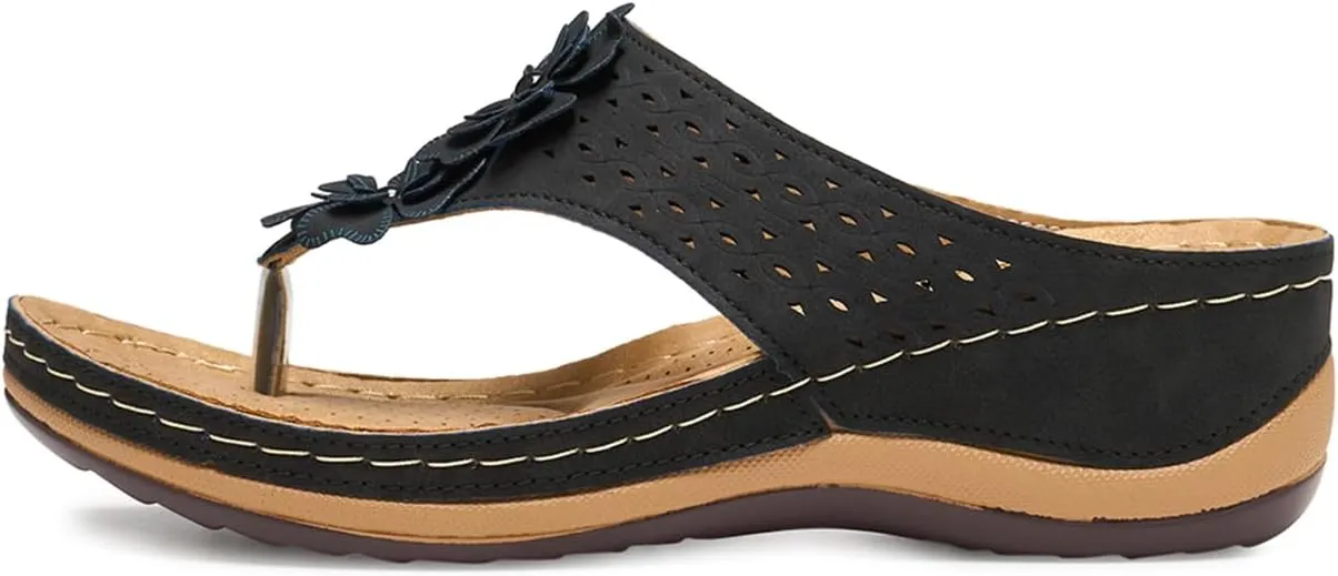 Alexis Leroy Women's Comfort Cut-Out Vamp Open Toe Wedge Slide Sandals