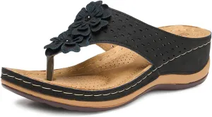 Alexis Leroy Women's Comfort Cut-Out Vamp Open Toe Wedge Slide Sandals