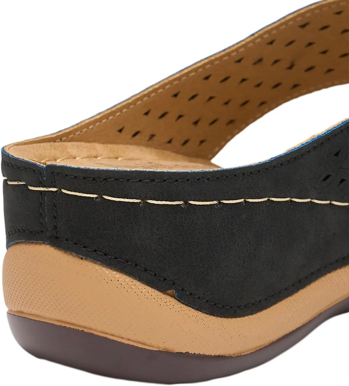 Alexis Leroy Women's Comfort Cut-Out Vamp Open Toe Wedge Slide Sandals