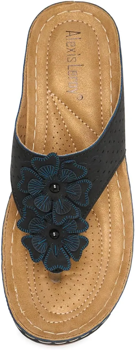 Alexis Leroy Women's Comfort Cut-Out Vamp Open Toe Wedge Slide Sandals