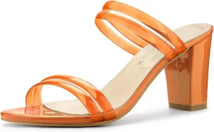 Allegra K Women's Clear Strappy Heel Slide Mule Block Heel Sandal