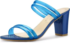 Allegra K Women's Clear Strappy Heel Slide Mule Block Heel Sandal
