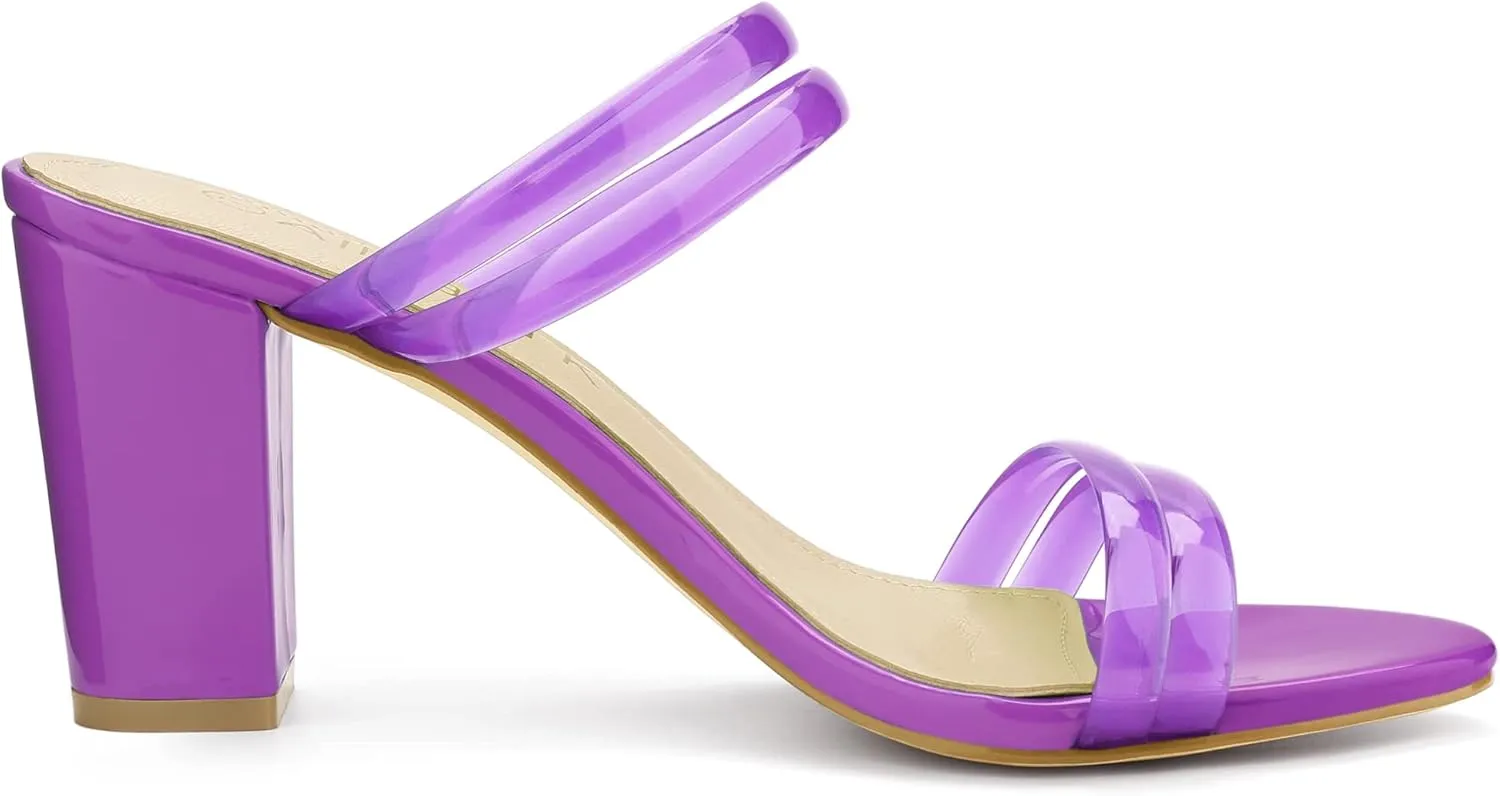 Allegra K Women's Clear Strappy Heel Slide Mule Block Heel Sandal