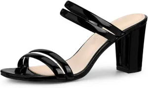 Allegra K Women's Clear Strappy Heel Slide Mule Block Heel Sandal