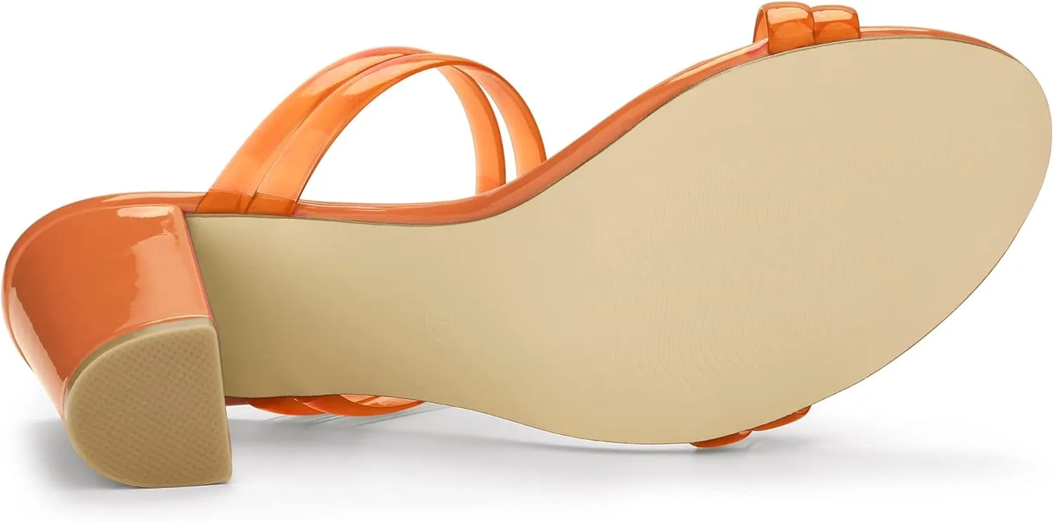 Allegra K Women's Clear Strappy Heel Slide Mule Block Heel Sandal