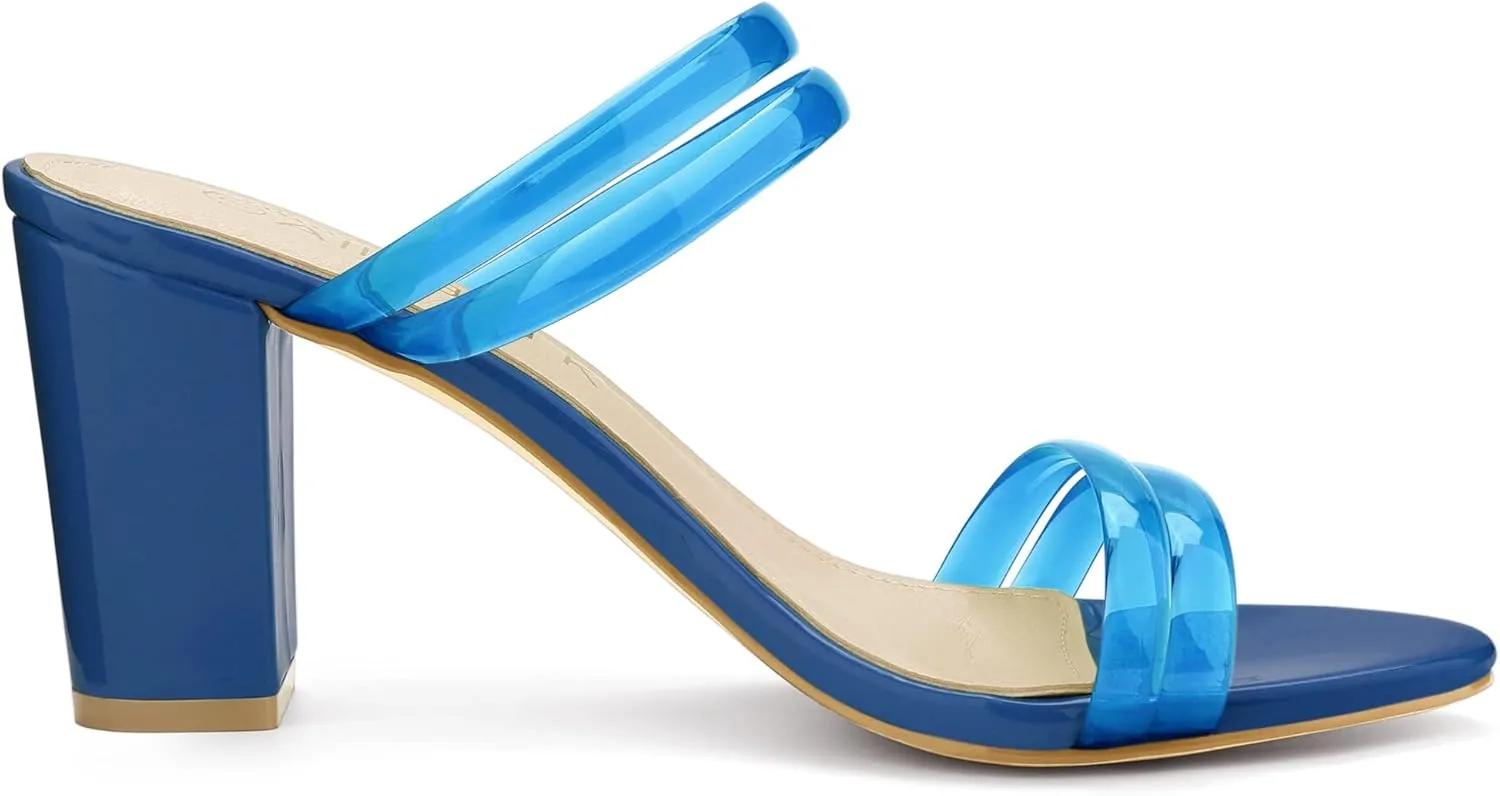 Allegra K Women's Clear Strappy Heel Slide Mule Block Heel Sandal
