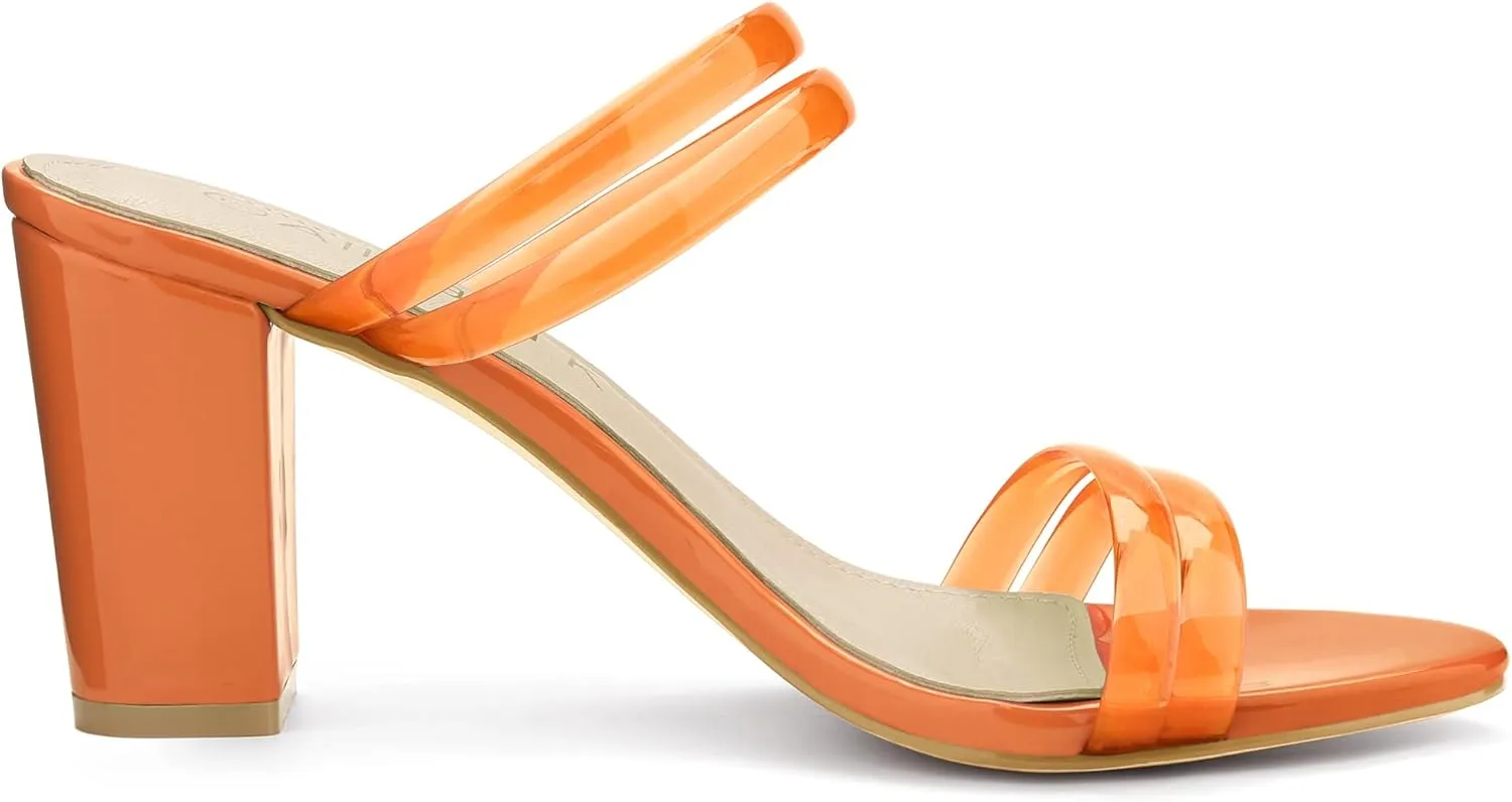 Allegra K Women's Clear Strappy Heel Slide Mule Block Heel Sandal
