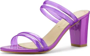 Allegra K Women's Clear Strappy Heel Slide Mule Block Heel Sandal