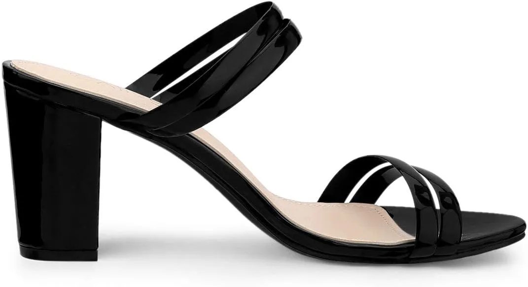 Allegra K Women's Clear Strappy Heel Slide Mule Block Heel Sandal