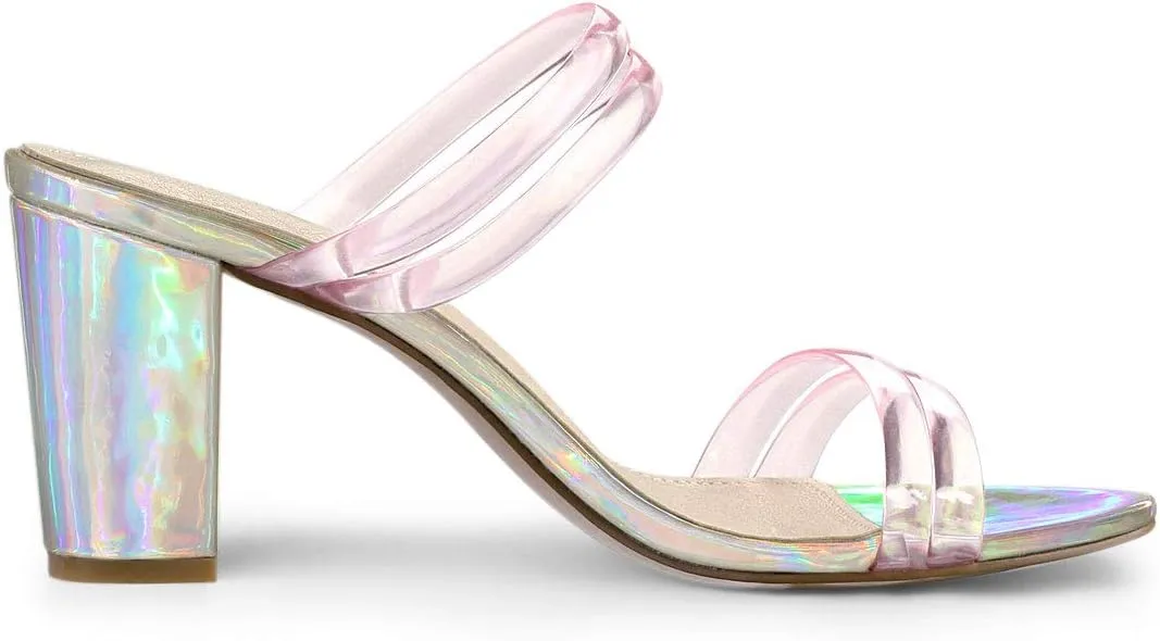 Allegra K Women's Clear Strappy Heel Slide Mule Block Heel Sandal