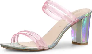 Allegra K Women's Clear Strappy Heel Slide Mule Block Heel Sandal