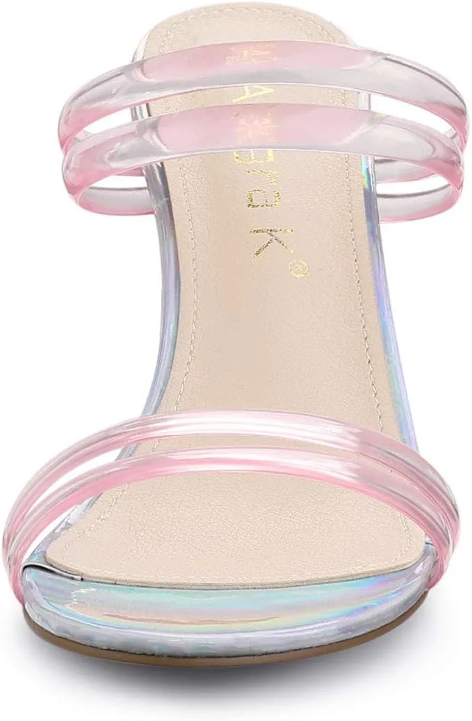 Allegra K Women's Clear Strappy Heel Slide Mule Block Heel Sandal