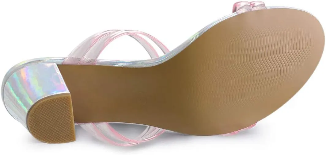 Allegra K Women's Clear Strappy Heel Slide Mule Block Heel Sandal
