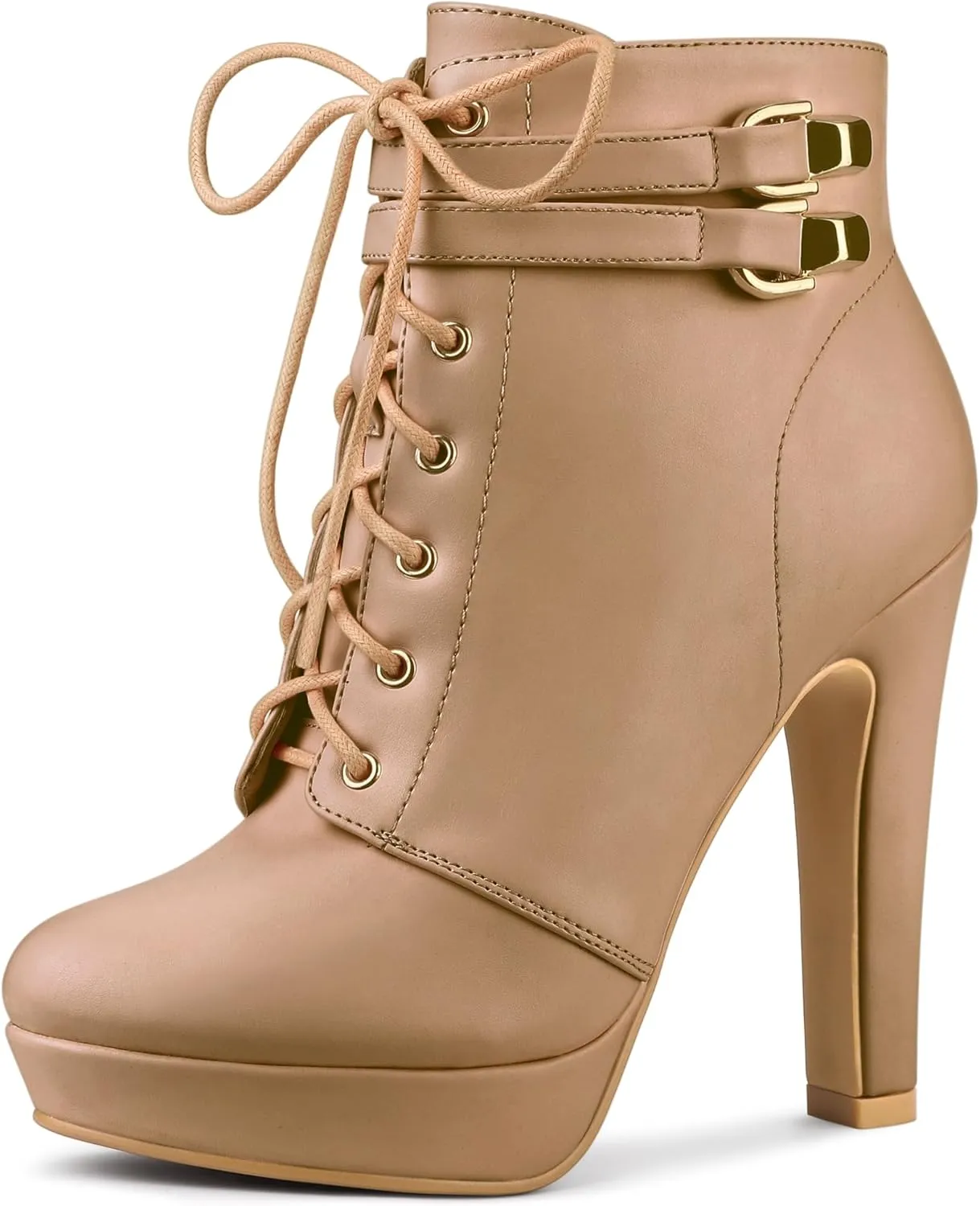 Allegra K Women's Lace Up Strap Platform Block Heels Ankle Boots