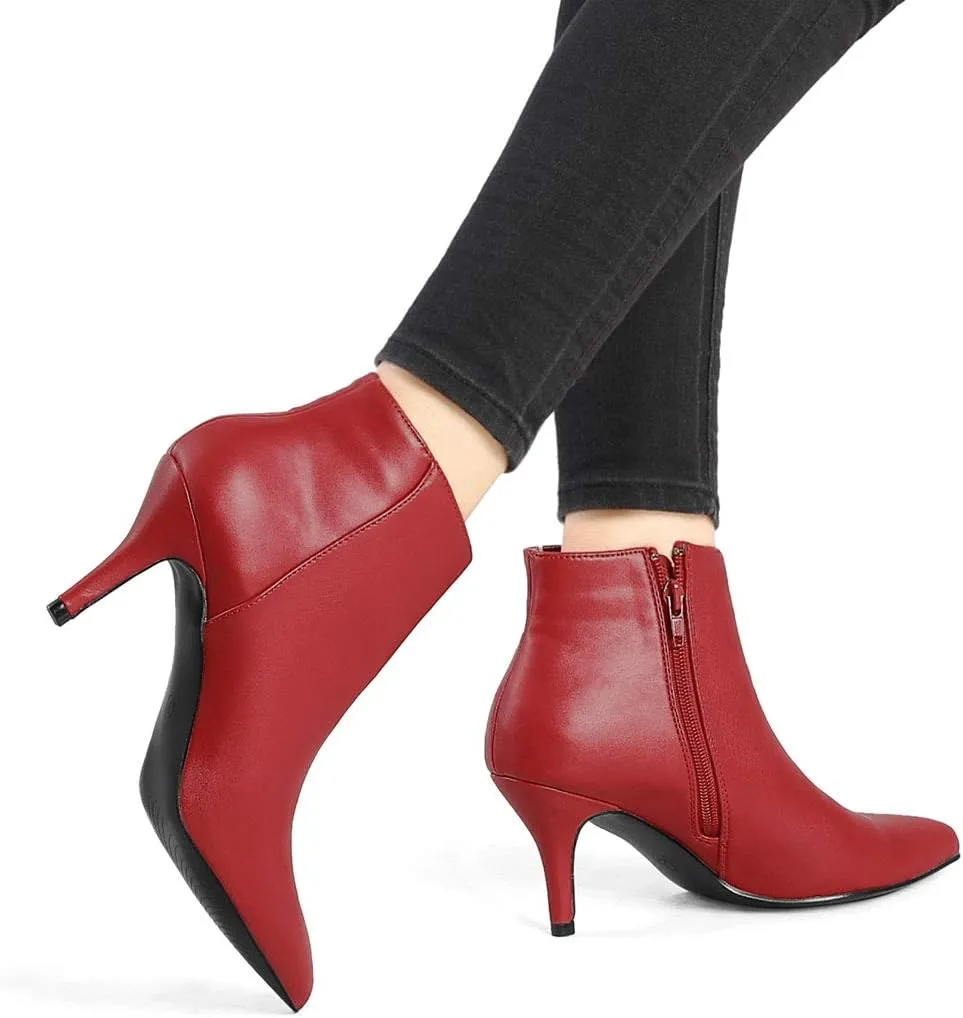 Allegra K Women's Pointed Toe Zipper Stiletto Heel Ankle Boots