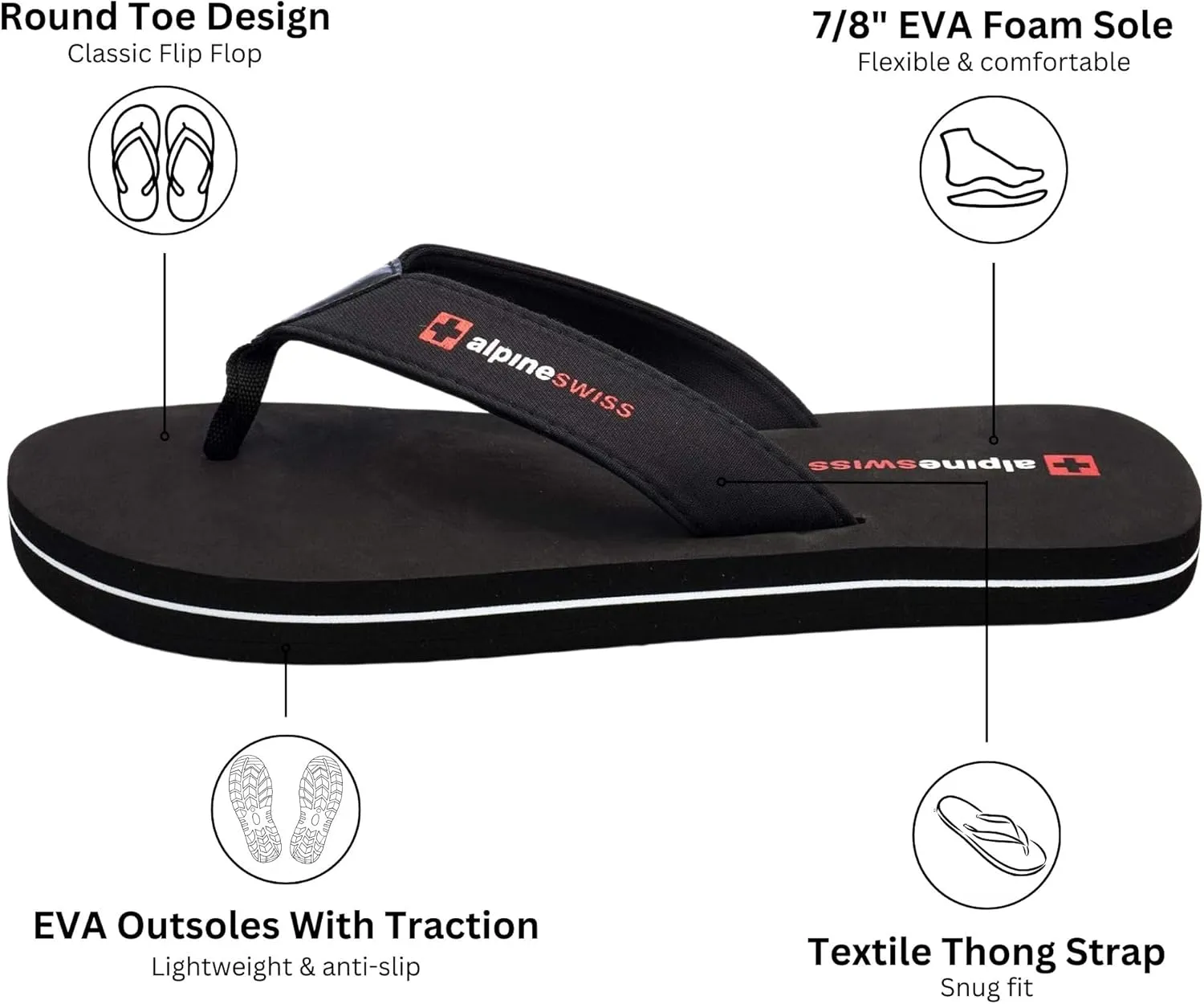 Alpine Swiss Mens Flip Flops | Lightweight Thong Sandals | Beach Sandals with EVA Sole for Comfort | Stylish Durable Flip Flops for Men Perfect for Casual Wear, Pool, and Outdoor Activities