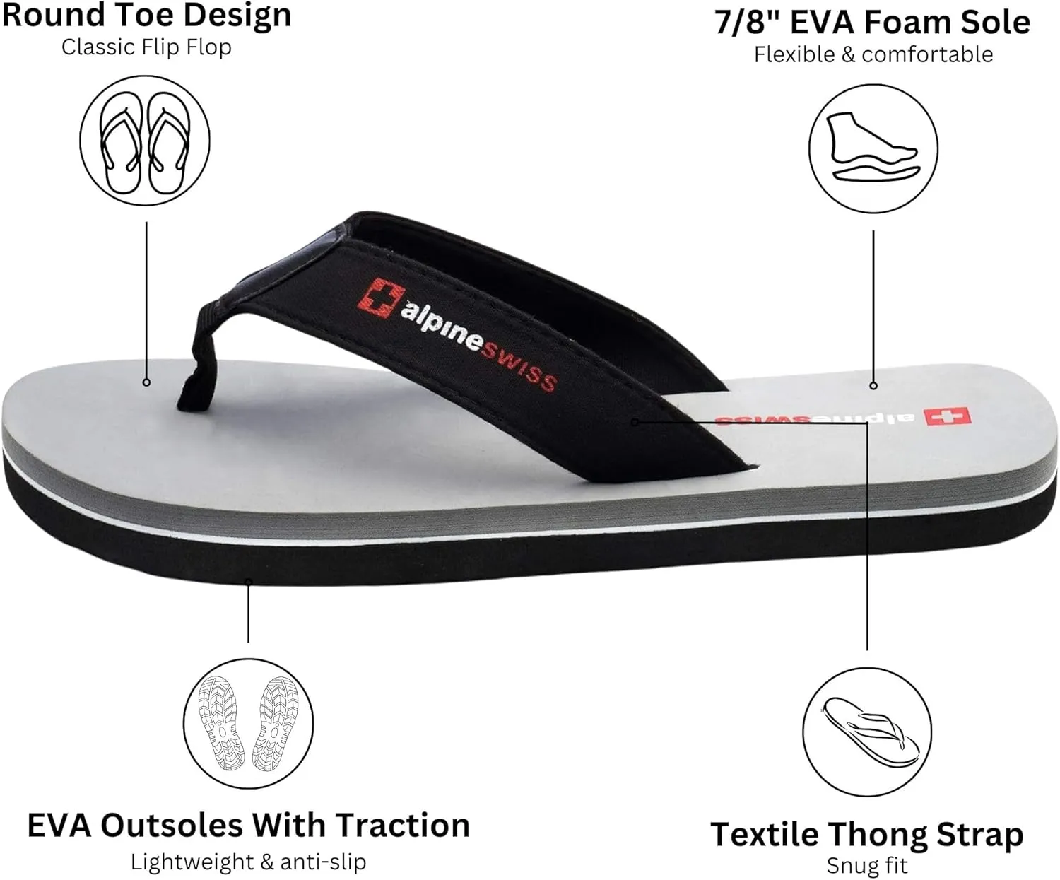 Alpine Swiss Mens Flip Flops | Lightweight Thong Sandals | Beach Sandals with EVA Sole for Comfort | Stylish Durable Flip Flops for Men Perfect for Casual Wear, Pool, and Outdoor Activities