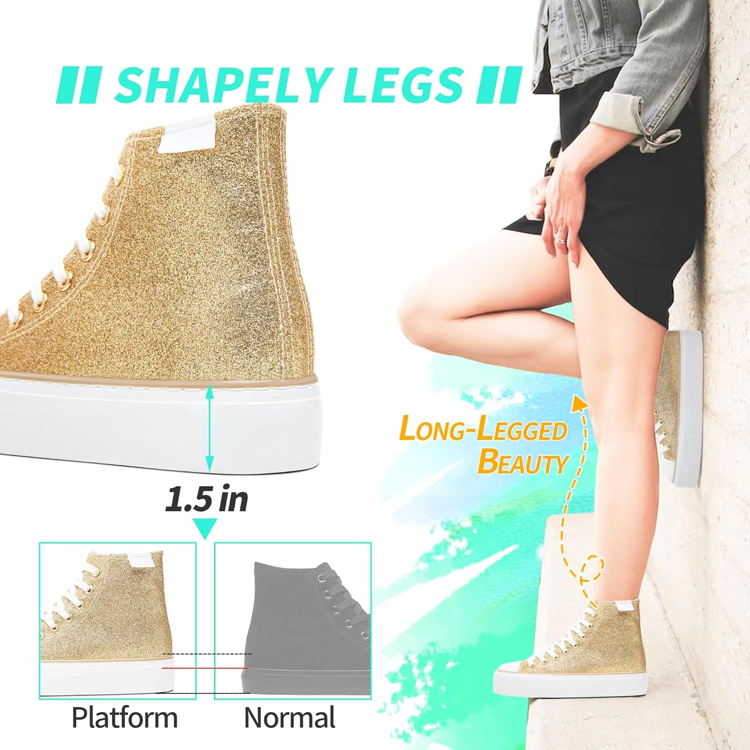 ALTOCIS Glitter Platform Fashion Sneakers,Sparkly Bling Mid Calf Sneaker for Women,Cute Comfortable Platform High Top Sneakers