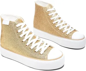 ALTOCIS Glitter Platform Fashion Sneakers,Sparkly Bling Mid Calf Sneaker for Women,Cute Comfortable Platform High Top Sneakers