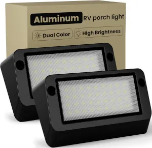 Aluminum Dual-Color RV LED Porch Light - 1400lm High Brightness, 12V-30V, IP67 Waterproof, Ideal for Campers & Travel Trailers, Motorhome Outdoor Use- Black-2 Packs
