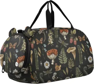 Amanita Mushroom Fern Gym Duffel Bag with Shoes Compartment Lightweight Kids Overnight Duffel Bag for School Practice, Sports, Travel