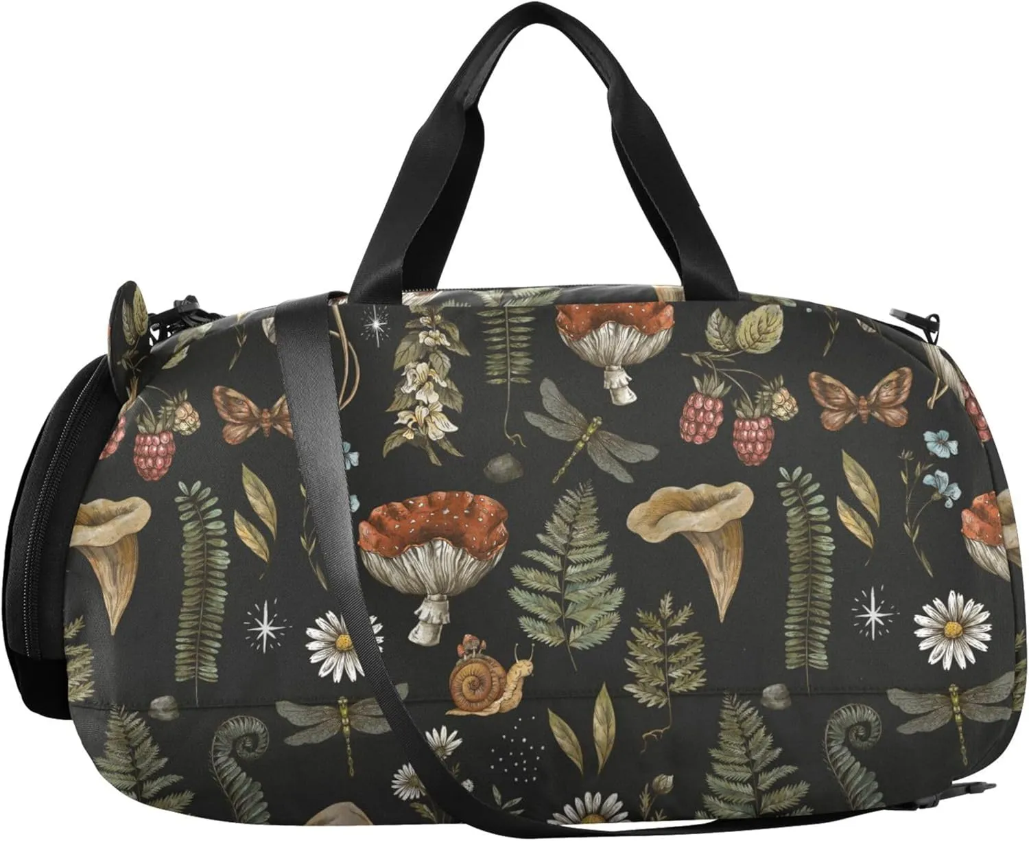 Amanita Mushroom Fern Gym Duffel Bag with Shoes Compartment Lightweight Kids Overnight Duffel Bag for School Practice, Sports, Travel