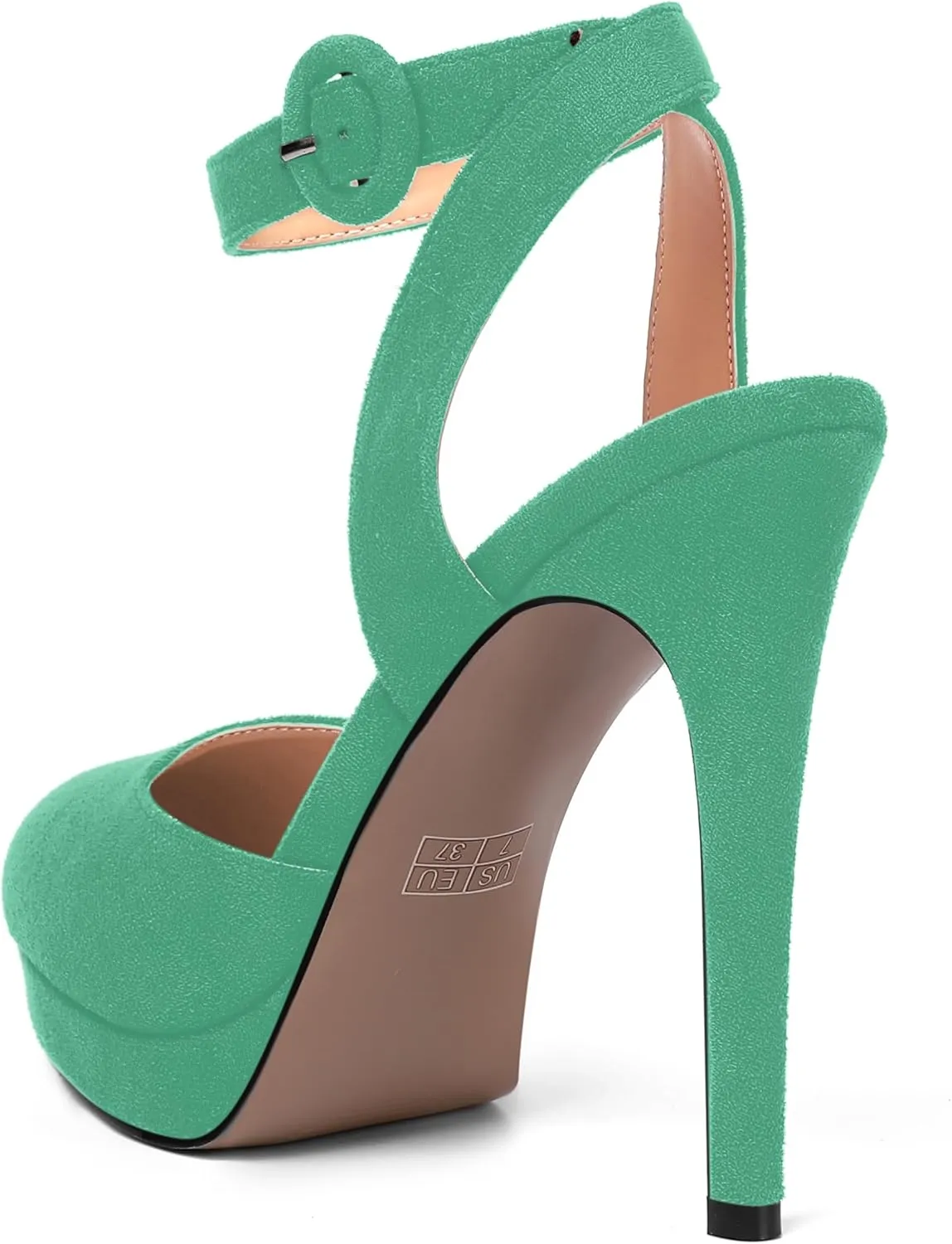 AMBELIGHT Womens Buckle Round Toe Suede Ankle Strap Solid Wedding Dress Platform Stiletto High Heel Pumps Shoes 4.7 Inch