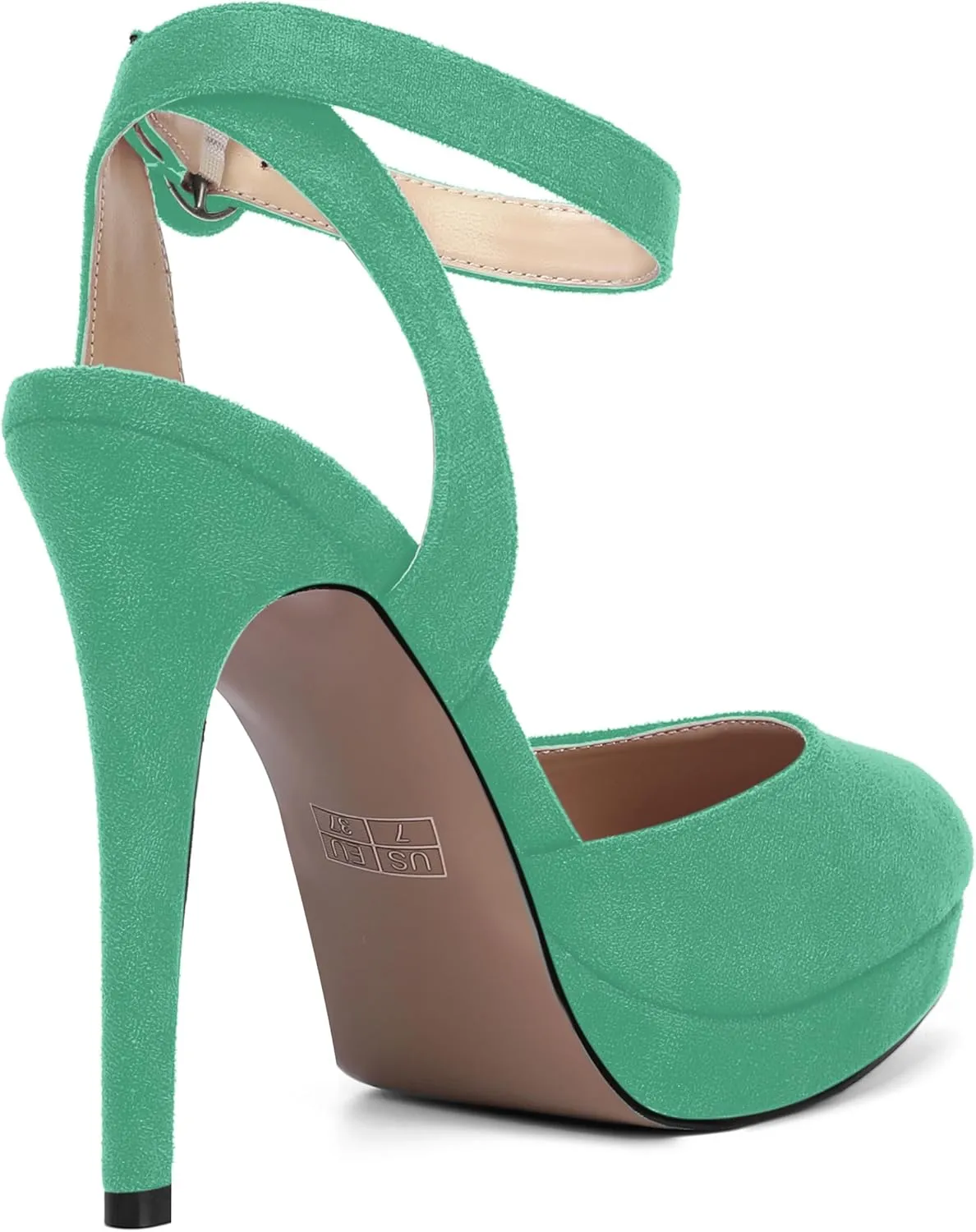 AMBELIGHT Womens Buckle Round Toe Suede Ankle Strap Solid Wedding Dress Platform Stiletto High Heel Pumps Shoes 4.7 Inch