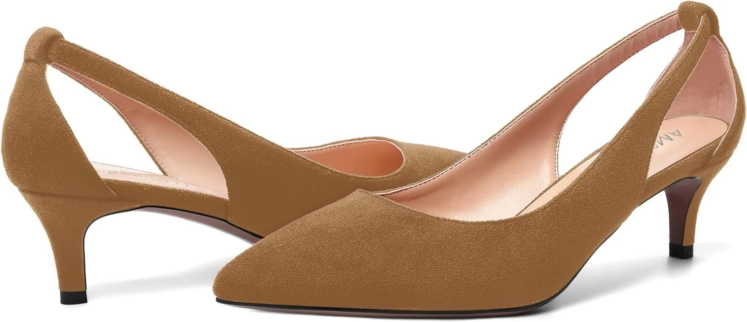 AMBELIGHT Womens Slip On Suede Pointed Toe Casual Office Kitten Low Heel Pumps Shoes 2 Inch