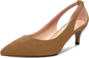 AMBELIGHT Womens Slip On Suede Pointed Toe Casual Office Kitten Low Heel Pumps Shoes 2 Inch