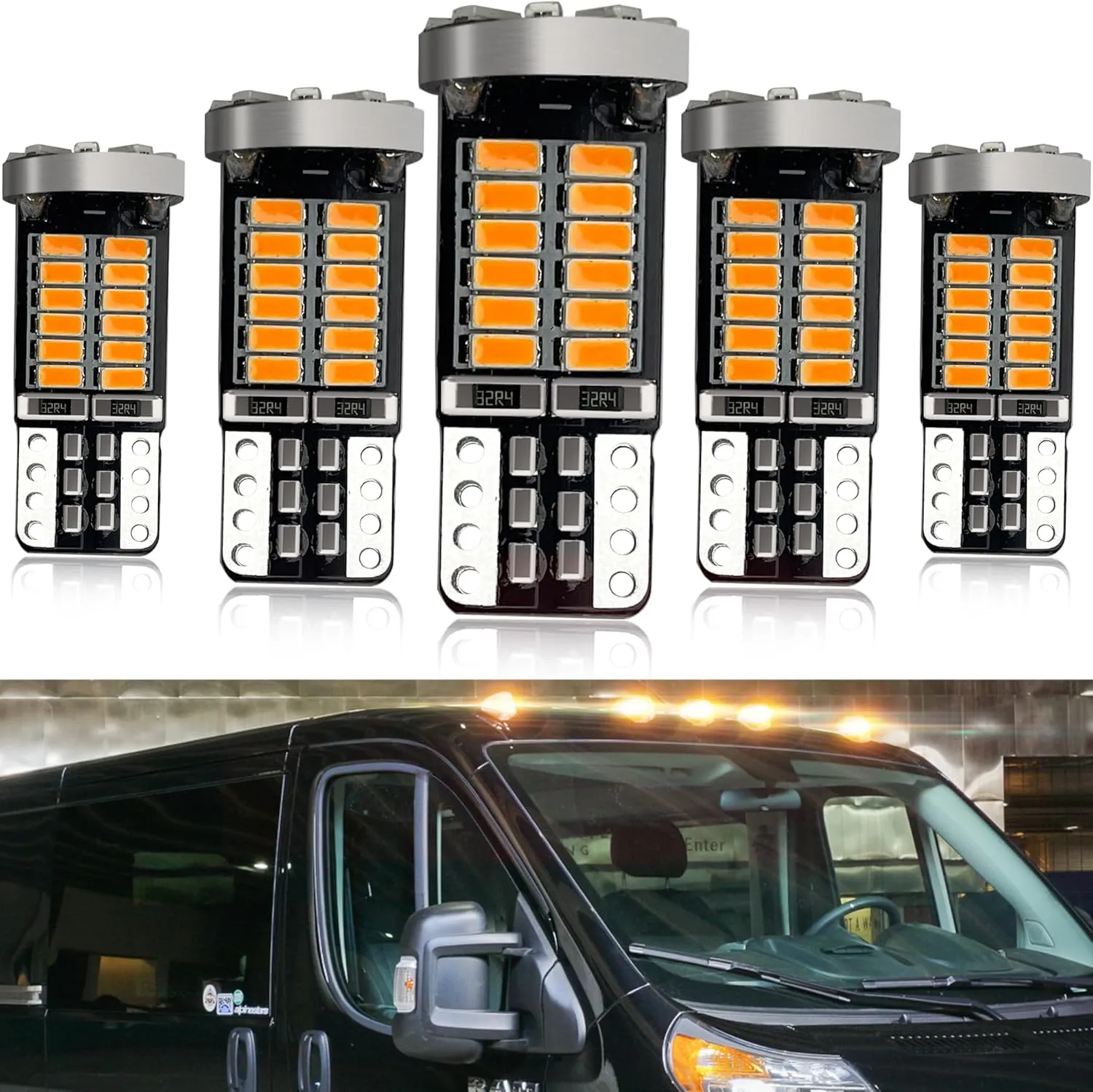 Amber LED Cab Roof Marker Lights Bulbs for RAM 2014-2024 ProMaster 1500, ProMaster 2500, ProMaster 3500 Front Top Clearance Marker Running Lamps, 5pcs Yellow LED OEM Bulbs Replacement