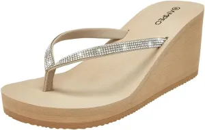 Ampeo Women's Wedge Sandals Rhinestone Thong Platform Flip Flops