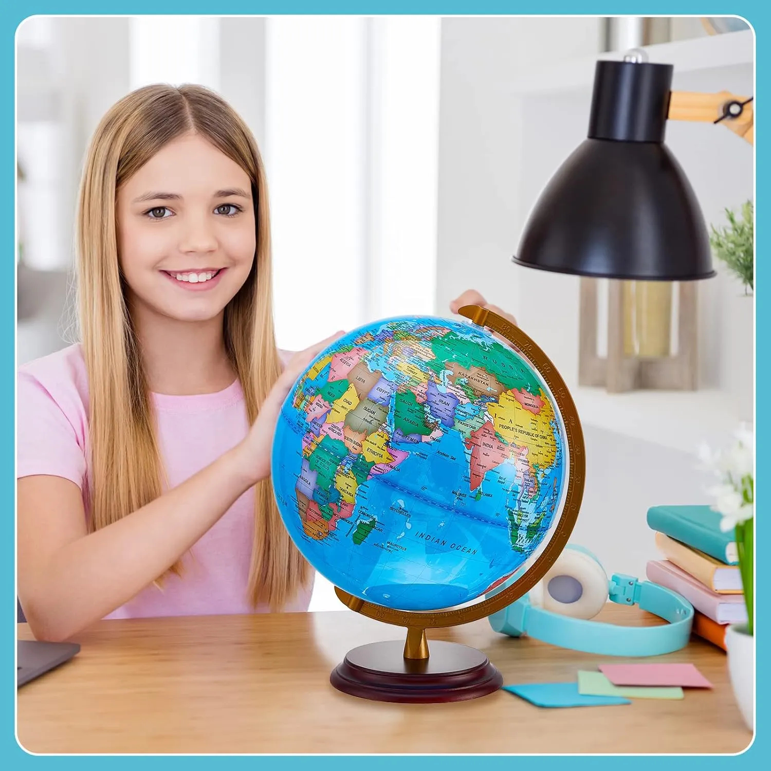 Amylove 13'' Illuminated World Globe with Stand 720°/360° Rotation Rewritable Light Up Globe for Kid World Map for Interactive Learning Light with Base Lamp LED Decor(Wood,Classic)