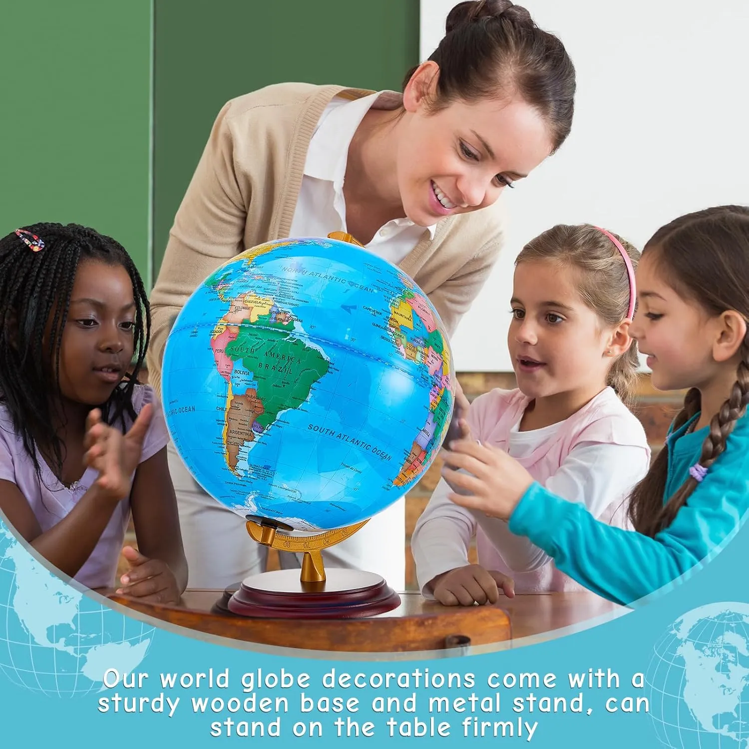 Amylove 13'' Illuminated World Globe with Stand 720°/360° Rotation Rewritable Light Up Globe for Kid World Map for Interactive Learning Light with Base Lamp LED Decor(Wood,Classic)