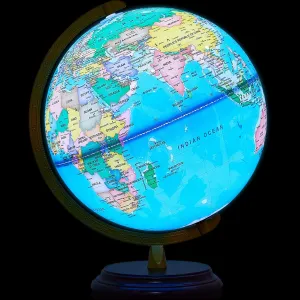 Amylove 13'' Illuminated World Globe with Stand 720°/360° Rotation Rewritable Light Up Globe for Kid World Map for Interactive Learning Light with Base Lamp LED Decor(Wood,Classic)
