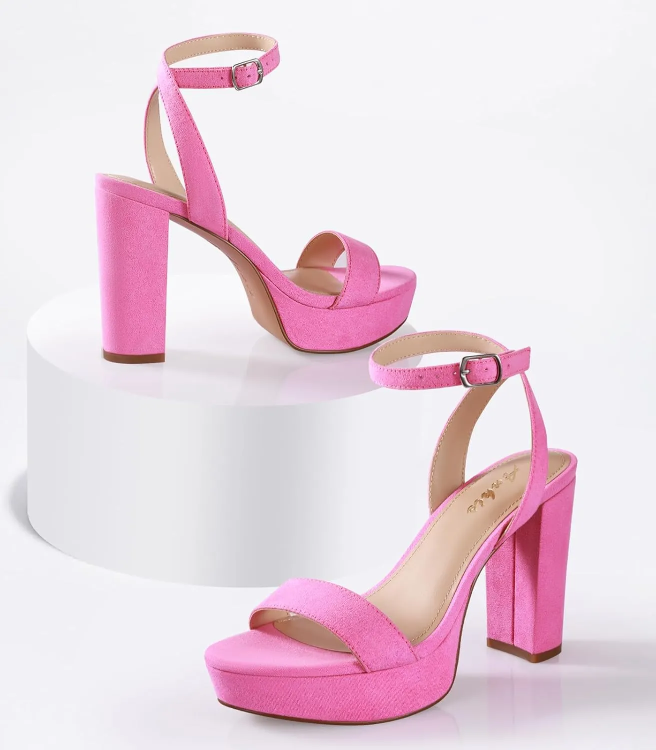 Ankis Platform Heels for Women 4 Inches Chunky Heels Sandals for Women Comfy Open Toe Block Heeled Sandals Nude White Silver Gold Black Ankle Strappy Heels for Women