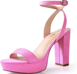 Ankis Platform Heels for Women 4 Inches Chunky Heels Sandals for Women Comfy Open Toe Block Heeled Sandals Nude White Silver Gold Black Ankle Strappy Heels for Women