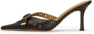 anteikira Women's Pointed Toe Slippers High Heel Slides Stiletto Mules for Women Slip On Backless Dress Sandals Bowknot Buckle Clogs Heeled Mule Pumps