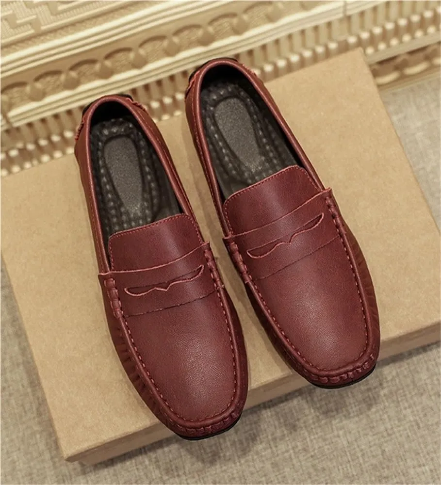 Anti-Slip Comfortable Fashion Outdoor Slip On Mens Loafers Solid Color Leather Driving Flat Heel Loafers