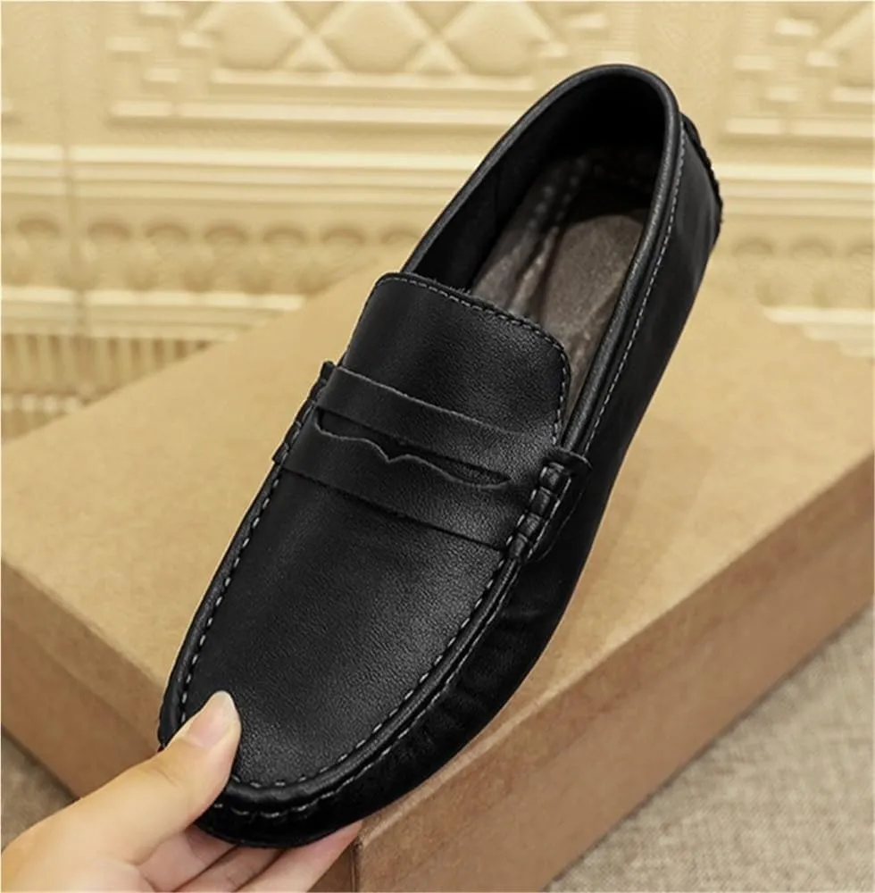 Anti-Slip Comfortable Fashion Outdoor Slip On Mens Loafers Solid Color Leather Driving Flat Heel Loafers
