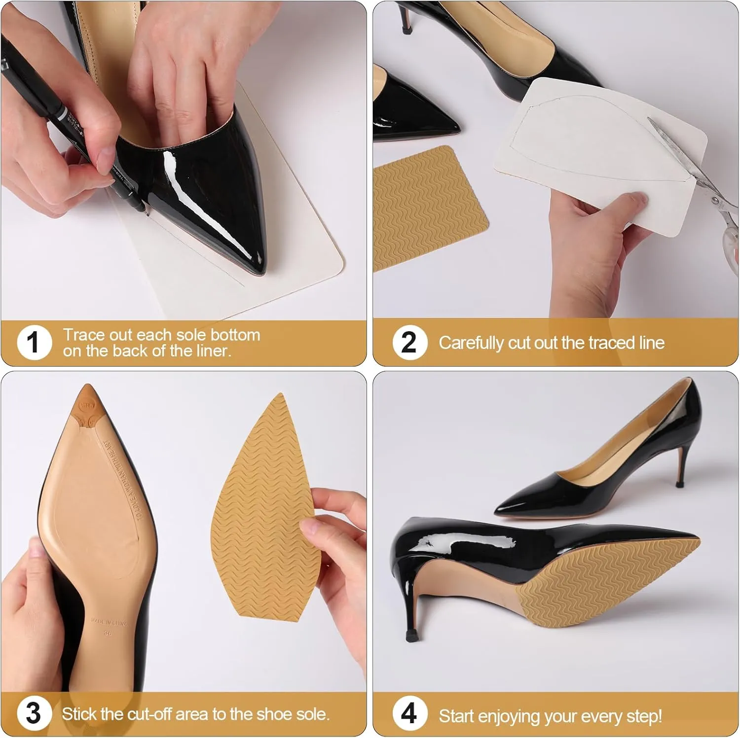 Anti-Slip Shoe Grips Pads, Silicone High Heel Insole Protectors, Beige, 2 Pairs, Women's High Heel Wearers