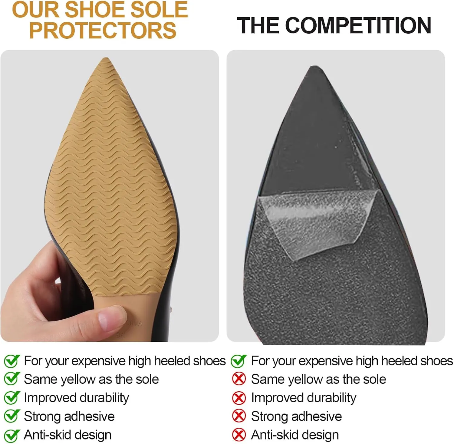 Anti-Slip Shoe Grips Pads, Silicone High Heel Insole Protectors, Beige, 2 Pairs, Women's High Heel Wearers